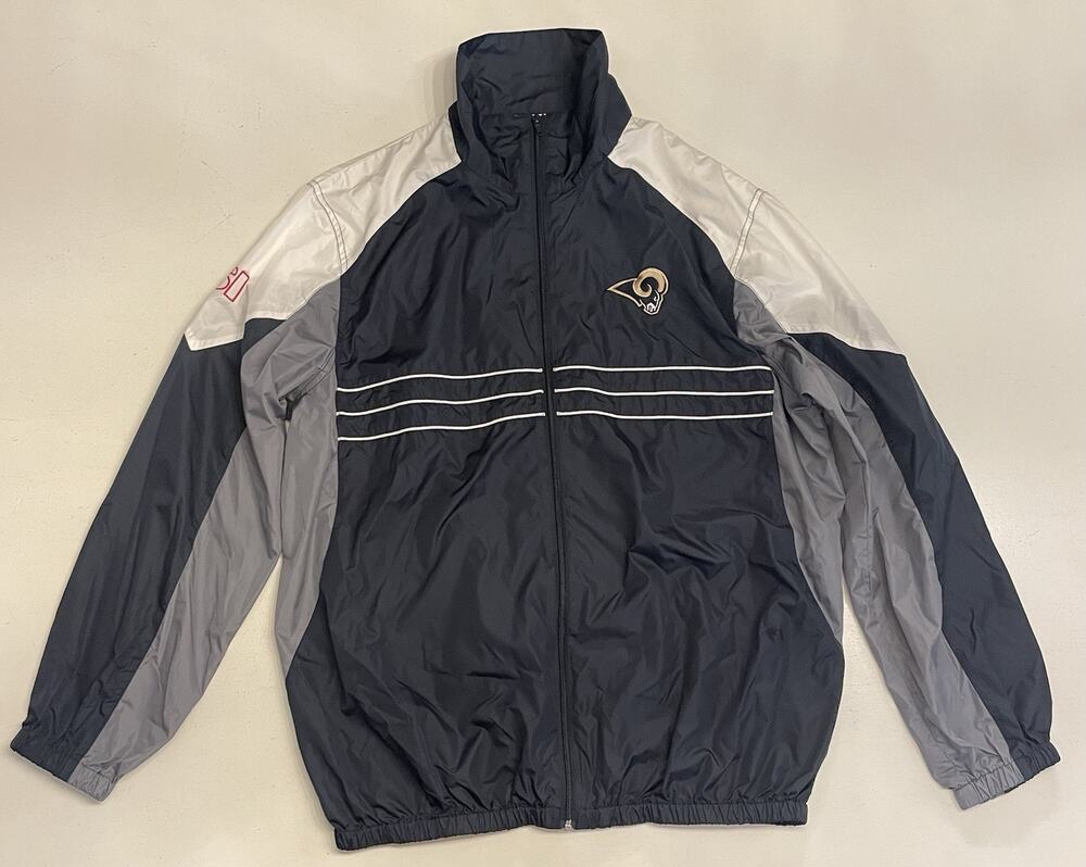 VTG NFL Los Angeles Rams Full Zip Navy Gray White Track Windbreaker Jacket XL